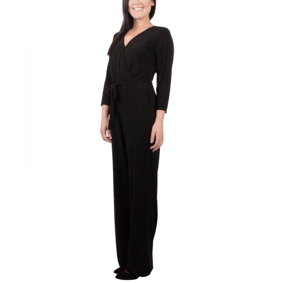 NY Collection Classic Black, Petite 3/4 Sleeve Belted Jumpsuit, Size Small NWT - Picture 2 of 13